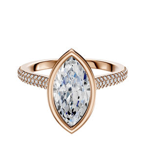14K Rose Gold Bezel Full Bezel North/South Cathedral Dome 3-Row-Pave 2.0mm Engagement Ring