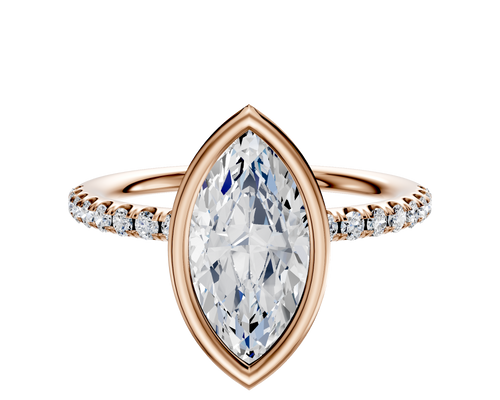 14K Rose Gold Bezel Full Bezel North/South Classic Dome 1-Row-Pave 2.5mm Engagement Ring