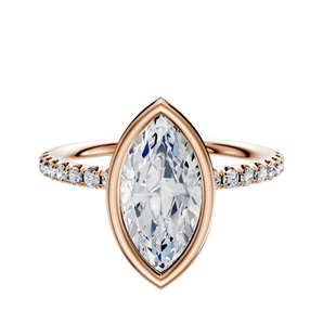 14K Rose Gold Bezel Full Bezel North/South Classic Dome 1-Row-Pave 2.5mm Engagement Ring