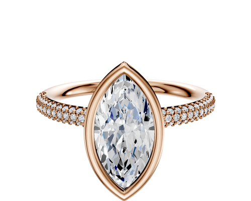 14K Rose Gold Bezel Full Bezel North/South Classic Dome 3-Row-Pave 2.0mm Engagement Ring