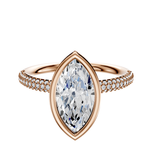 14K Rose Gold Bezel Full Bezel North/South Classic Dome 3-Row-Pave 2.0mm Engagement Ring