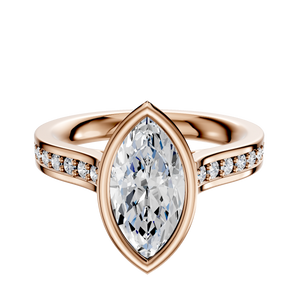 14K Rose Gold Bezel Full Bezel North/South Cathedral Flat 1-Row-Pave 2.5mm Engagement Ring