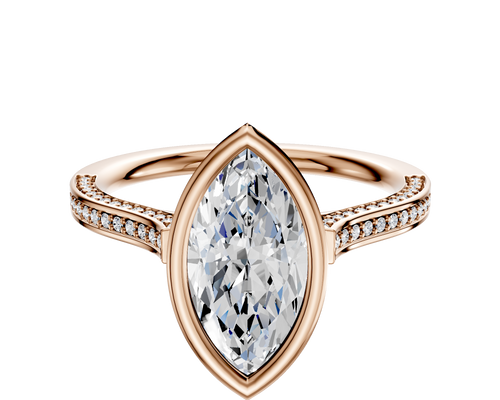 14K Rose Gold Bezel Full Bezel North/South Cathedral Flat 3-Row-Pave 2.0mm Engagement Ring