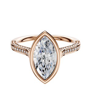 14K Rose Gold Bezel Full Bezel North/South Cathedral Flat 3-Row-Pave 2.0mm Engagement Ring
