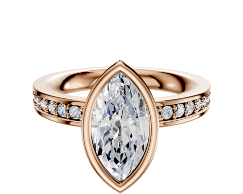 14K Rose Gold Bezel Full Bezel North/South Classic Flat 1-Row-Pave 2.5mm Engagement Ring