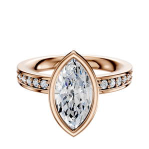 14K Rose Gold Bezel Full Bezel North/South Classic Flat 1-Row-Pave 2.5mm Engagement Ring