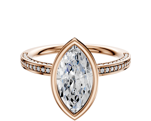 14K Rose Gold Bezel Full Bezel North/South Classic Flat 3-Row-Pave 2.0mm Engagement Ring