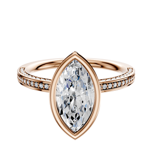 14K Rose Gold Bezel Full Bezel North/South Classic Flat 3-Row-Pave 2.0mm Engagement Ring