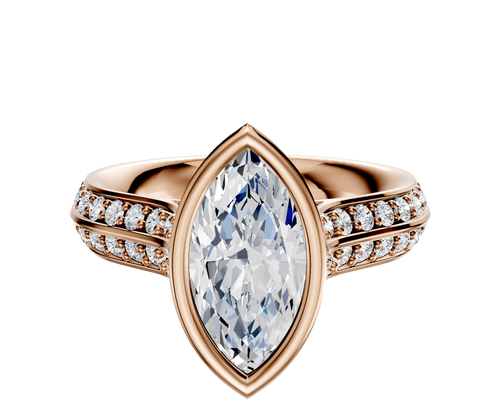 14K Rose Gold Bezel Full Bezel North/South Cathedral Knife Edge 1-Row-Pave 2.5mm Engagement Ring