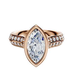 14K Rose Gold Bezel Full Bezel North/South Cathedral Knife Edge 1-Row-Pave 2.5mm Engagement Ring