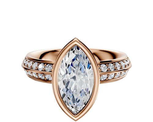 14K Rose Gold Bezel Full Bezel North/South Classic Knife Edge 1-Row-Pave 2.5mm Engagement Ring