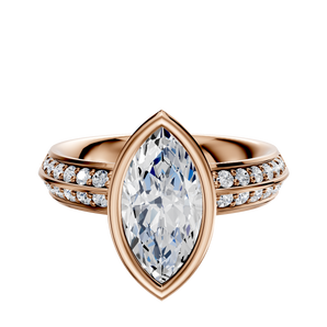 14K Rose Gold Bezel Full Bezel North/South Classic Knife Edge 1-Row-Pave 2.5mm Engagement Ring