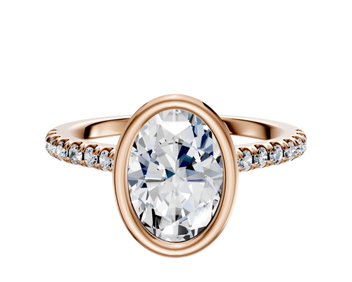 14K Rose Gold Bezel Full Bezel North/South Cathedral Dome 1-Row-Pave 2.5mm Engagement Ring