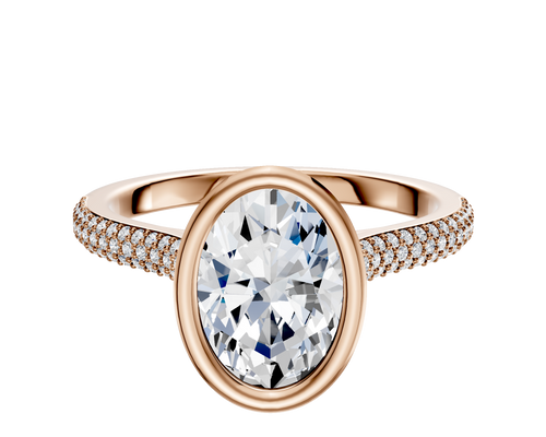 14K Rose Gold Bezel Full Bezel North/South Cathedral Dome 3-Row-Pave 2.0mm Engagement Ring
