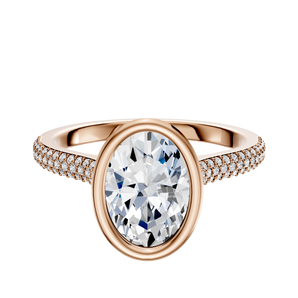 14K Rose Gold Bezel Full Bezel North/South Cathedral Dome 3-Row-Pave 2.0mm Engagement Ring