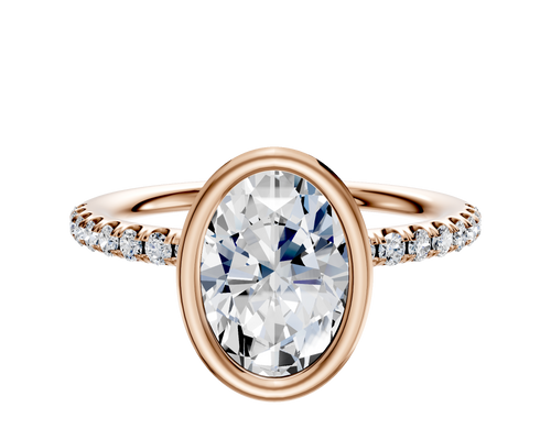 14K Rose Gold Bezel Full Bezel North/South Classic Dome 1-Row-Pave 2.5mm Engagement Ring