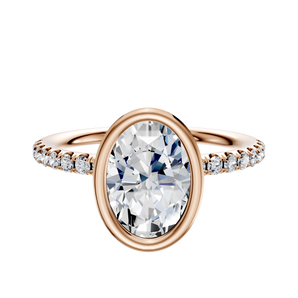 14K Rose Gold Bezel Full Bezel North/South Classic Dome 1-Row-Pave 2.5mm Engagement Ring