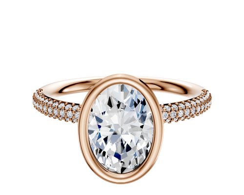 14K Rose Gold Bezel Full Bezel North/South Classic Dome 3-Row-Pave 2.0mm Engagement Ring