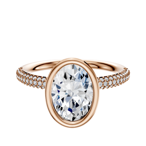 14K Rose Gold Bezel Full Bezel North/South Classic Dome 3-Row-Pave 2.0mm Engagement Ring