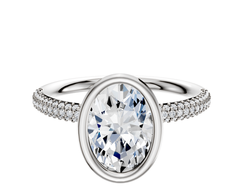14K Two Tone Bezel Full Bezel North/South Classic Dome 3-Row-Pave 2.0mm Engagement Ring