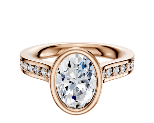 14K Rose Gold Bezel Full Bezel North/South Cathedral Flat 1-Row-Pave 2.5mm Engagement Ring