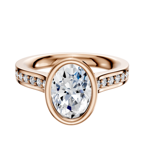 14K Rose Gold Bezel Full Bezel North/South Cathedral Flat 1-Row-Pave 2.5mm Engagement Ring