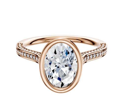14K Rose Gold Bezel Full Bezel North/South Cathedral Flat 3-Row-Pave 2.0mm Engagement Ring