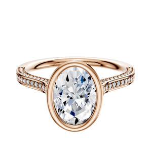 14K Rose Gold Bezel Full Bezel North/South Cathedral Flat 3-Row-Pave 2.0mm Engagement Ring