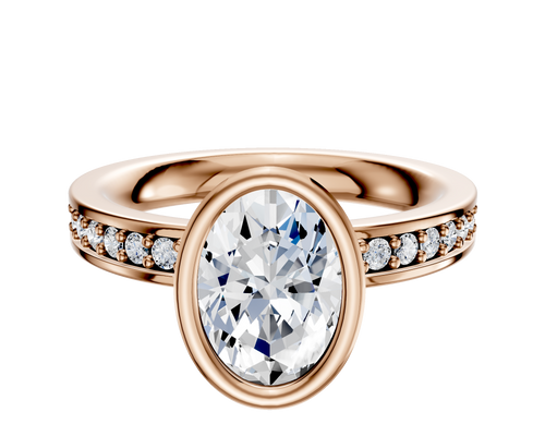 14K Rose Gold Bezel Full Bezel North/South Classic Flat 1-Row-Pave 2.5mm Engagement Ring