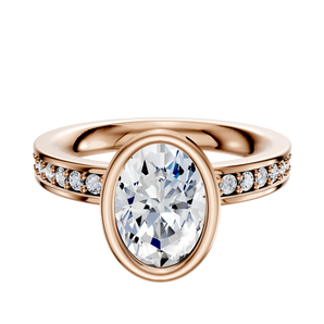 14K Rose Gold Bezel Full Bezel North/South Classic Flat 1-Row-Pave 2.5mm Engagement Ring