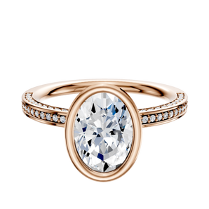 14K Rose Gold Bezel Full Bezel North/South Classic Flat 3-Row-Pave 2.0mm Engagement Ring