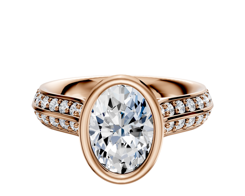 14K Rose Gold Bezel Full Bezel North/South Cathedral Knife Edge 1-Row-Pave 2.5mm Engagement Ring