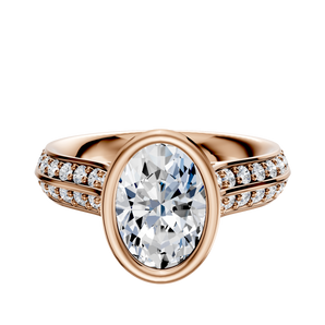 14K Rose Gold Bezel Full Bezel North/South Cathedral Knife Edge 1-Row-Pave 2.5mm Engagement Ring