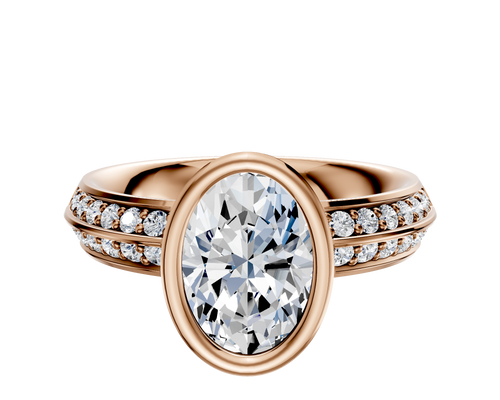 14K Rose Gold Bezel Full Bezel North/South Classic Knife Edge 1-Row-Pave 2.5mm Engagement Ring