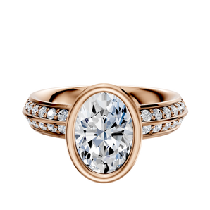 14K Rose Gold Bezel Full Bezel North/South Classic Knife Edge 1-Row-Pave 2.5mm Engagement Ring
