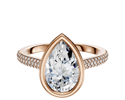 14K Rose Gold Bezel Full Bezel North/South Cathedral Dome 3-Row-Pave 2.0mm Engagement Ring