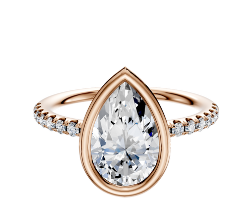 14K Rose Gold Bezel Full Bezel North/South Classic Dome 1-Row-Pave 2.5mm Engagement Ring