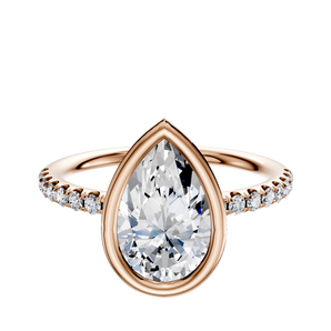 14K Rose Gold Bezel Full Bezel North/South Classic Dome 1-Row-Pave 2.5mm Engagement Ring