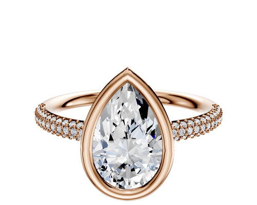 14K Rose Gold Bezel Full Bezel North/South Classic Dome 3-Row-Pave 2.0mm Engagement Ring