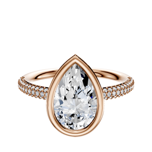 14K Rose Gold Bezel Full Bezel North/South Classic Dome 3-Row-Pave 2.0mm Engagement Ring