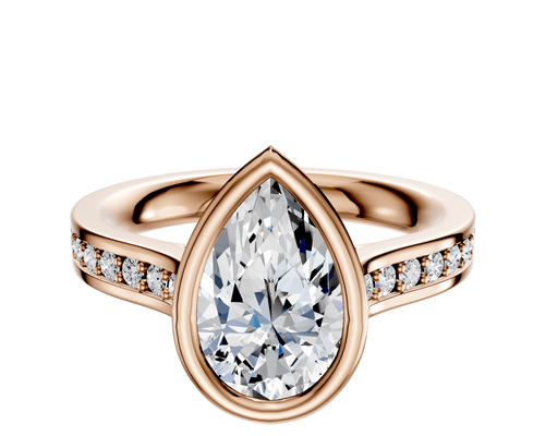 14K Rose Gold Bezel Full Bezel North/South Cathedral Flat 1-Row-Pave 2.5mm Engagement Ring