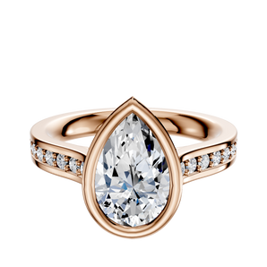14K Rose Gold Bezel Full Bezel North/South Cathedral Flat 1-Row-Pave 2.5mm Engagement Ring