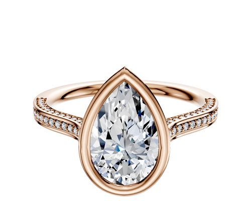 14K Rose Gold Bezel Full Bezel North/South Cathedral Flat 3-Row-Pave 2.0mm Engagement Ring