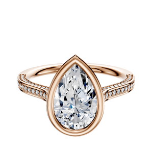 14K Rose Gold Bezel Full Bezel North/South Cathedral Flat 3-Row-Pave 2.0mm Engagement Ring