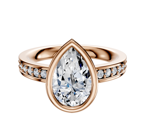 14K Rose Gold Bezel Full Bezel North/South Classic Flat 1-Row-Pave 2.5mm Engagement Ring