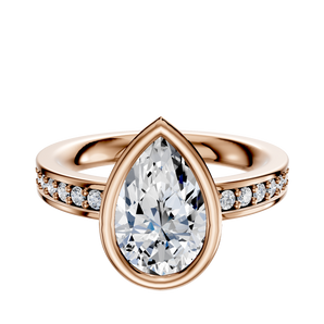 14K Rose Gold Bezel Full Bezel North/South Classic Flat 1-Row-Pave 2.5mm Engagement Ring