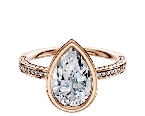 14K Rose Gold Bezel Full Bezel North/South Classic Flat 3-Row-Pave 2.0mm Engagement Ring