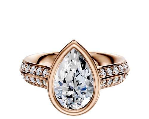 14K Rose Gold Bezel Full Bezel North/South Cathedral Knife Edge 1-Row-Pave 2.5mm Engagement Ring