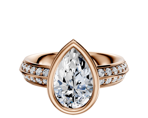 14K Rose Gold Bezel Full Bezel North/South Classic Knife Edge 1-Row-Pave 2.5mm Engagement Ring