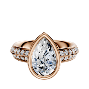 14K Rose Gold Bezel Full Bezel North/South Classic Knife Edge 1-Row-Pave 2.5mm Engagement Ring
